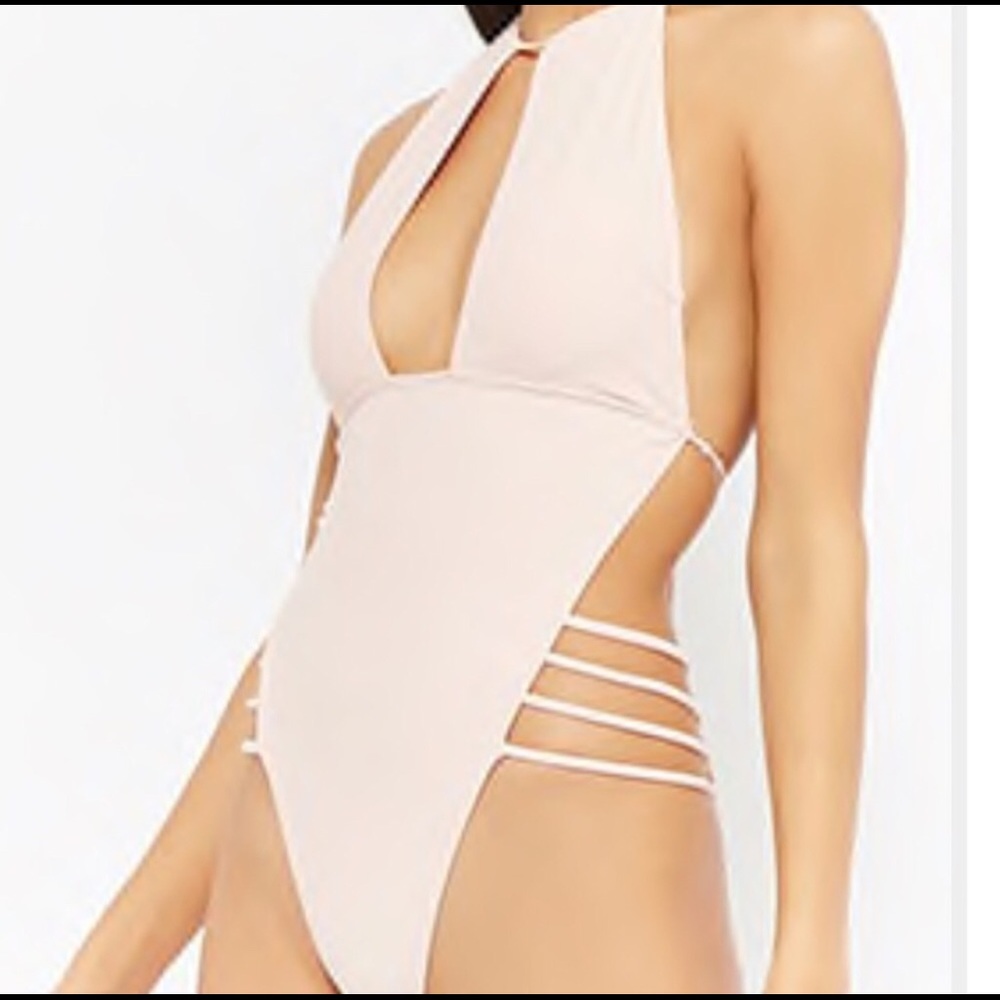 One Piece Halter Swimsuit Backless Strappy Blush Pink